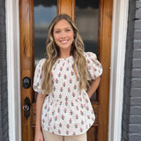 NINA COTTAGE STRIPES TOP - TAN