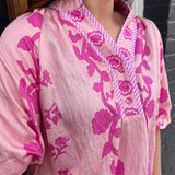 COLLARED FLORAL PRINT TOP - PINK