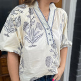 FLORAL PRINT VNECK TOP - ECR/BLK