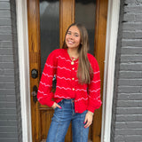 THE SENIRY STRIPE CARDIGAN - RED/PINK