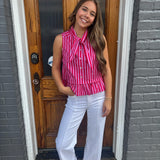 STRIPED PEPLUM TOP - RED/PNK