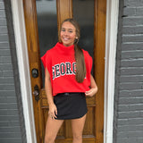 'GEORGIA' PRINT OVERSIZED MUSCLE TOP - RED