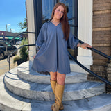 THE KATE DRESS - STEEL BLUE