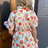 BUTTON FRONT FLORAL MIDI DRESS - CREAM