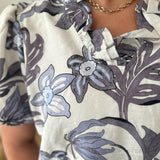 LUSH BLOSSOM PRINT TOP - GREY