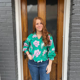 FLORAL SCALLOP EDGE TOP - GREEN