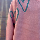BOXY 'HEARTS' SWEATER - PINK/TEAL