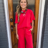 RED SLUB PANT SET