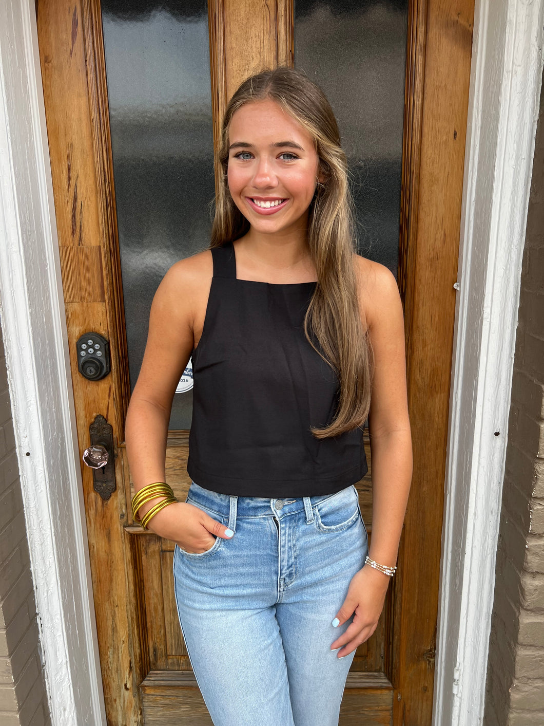 SQUARE NECK BLACK TOP