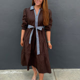 THE ELEANOR EMBROIDERED DRESS - ESPRESSO