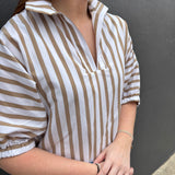 BLAKELY STRIPE DRESS - BROWN/WHT