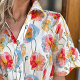 BUTTON FRONT FLORAL MIDI DRESS - CREAM