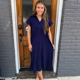 SOLID MIDI DRESS-NAVY