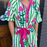 STRIPED FLORAL MAXI DRESS - GREEN