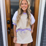 STRIPED TERRY SKORT SET - LAV/YEL
