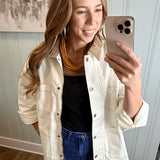 CORDUROY COLLAR BARN JACKET - ECRU