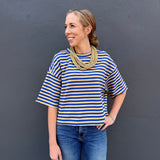STRIPED BOXY TEE - ROYAL/YELL