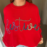 HOLIDAY SPARKLE SWEATER - RED