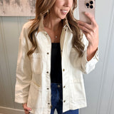 CORDUROY COLLAR BARN JACKET - ECRU