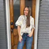 FLORAL PRINT VNECK TOP - ECR/BLK