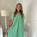 GREEN STRIPED MIDI DRESS