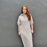 BLAKELY STRIPE DRESS - BROWN/WHT