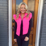 LILE RUFFLE QUILTED VEST - PINK
