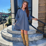 THE KATE DRESS - STEEL BLUE