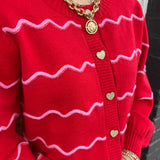 THE SENIRY STRIPE CARDIGAN - RED/PINK