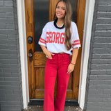 'GEORGIA' T-SHIRT TOP - WHT/RED