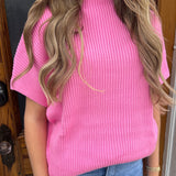 MOCK NECK PULLOVER SWEATER - PINK