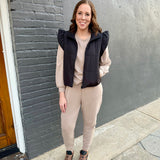 LILE RUFFLE QUILTED VEST - BLACK