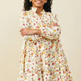 GIRLS FLORAL PRINT DRESS - CREAM