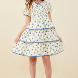 GIRLS FLORAL TIERED SMOCKED DRESS - CREAM