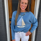 BOAT NECK SWEATER TOP - BLUE