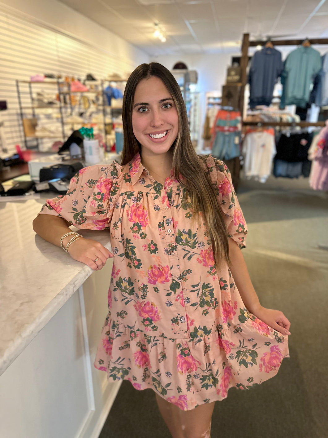 PEACH FLORAL DRESS