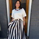STRIPE FLARE MAXI SKIRT - NAVY