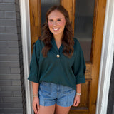 HUNTER GREEN SS BLOUSE