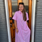 PINK WHITE STRIPED SHIRT DRESS