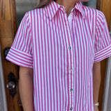 PINK WHITE STRIPED SHIRT DRESS