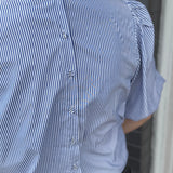 STRIPED BOW FRONT BLOUSE - COBALT