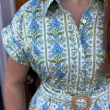 BOTANICAL PRINT DRESS - BLUE