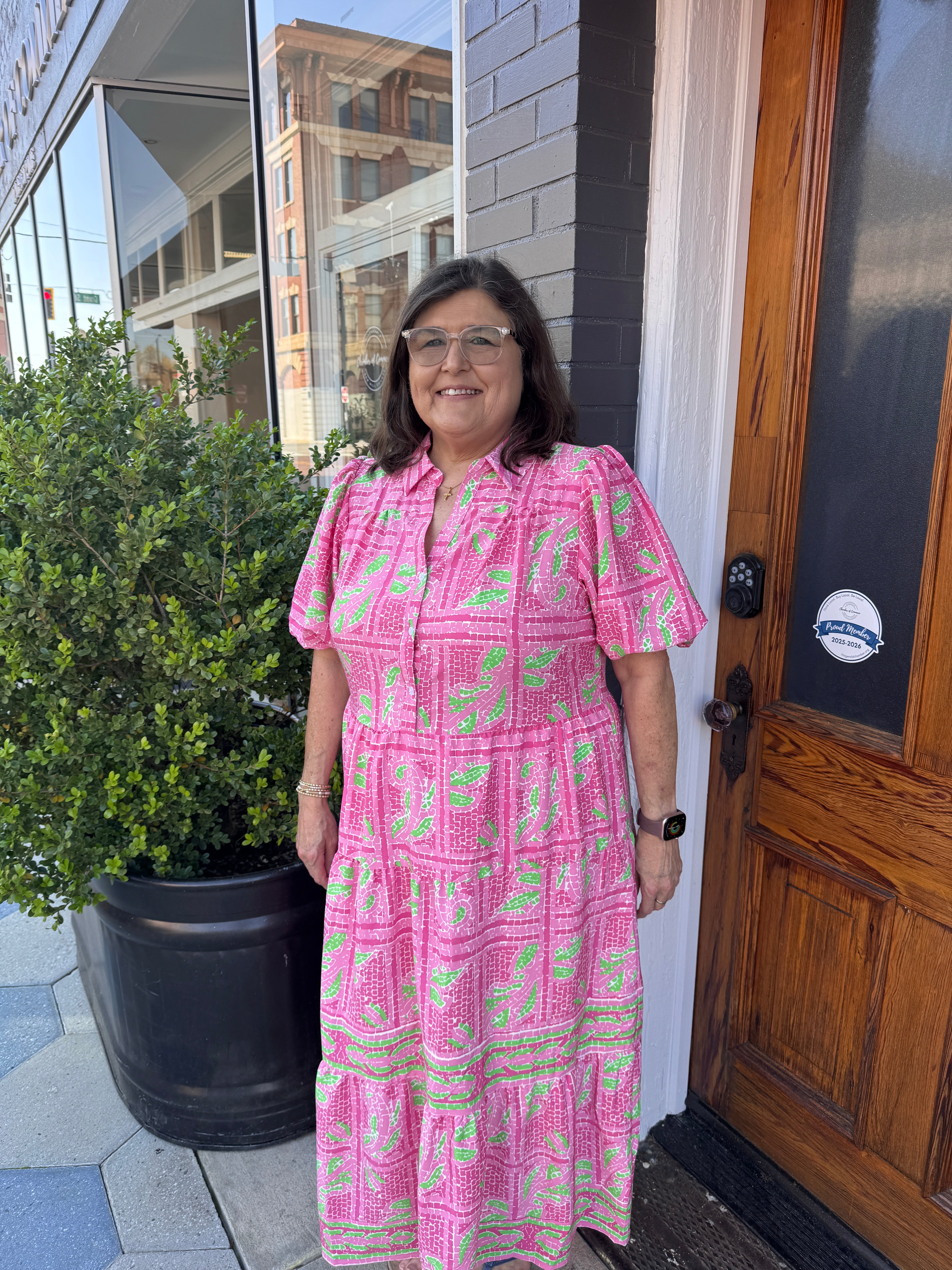 ELOISE DRESS - TRELLIS TILES PINK