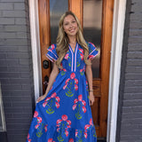 BLOSSOM MEADOW PRINT MIDI DRESS - BLUE