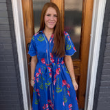 THE SHAW FLORAL BELTED DRESS - BLUE