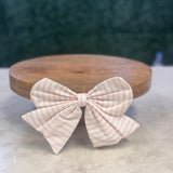 FABRIC BOW W/MAGNET - PINK STRIPE