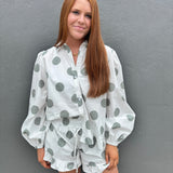 POLKA DOT SHORTS SET - SAGE/WHT