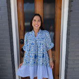ABSTRACT PRINT MINI DRESS - BLUE