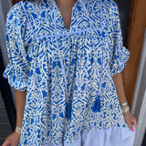 ABSTRACT PRINT MINI DRESS - BLUE