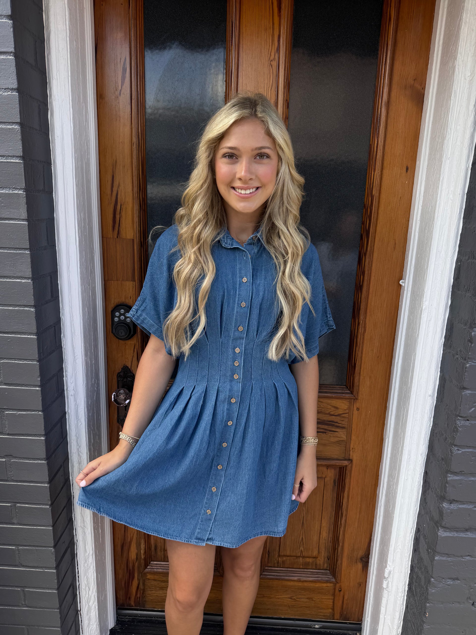 blue ivy denim dress Ivy 3/4 Sleeve Denim Dress